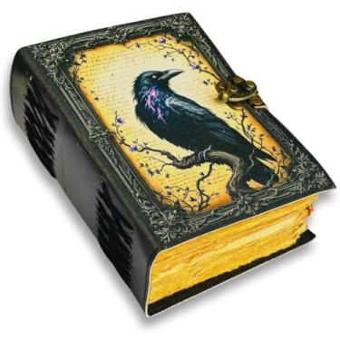 Imagem de Diário de couro de corvo de corvo gótico para homens e mulheres com fechadura, 400 suprimentos de bruxaria, livros, presentes de bruxa para mulheres, preto Grimório, livro de feitiços, caderno
