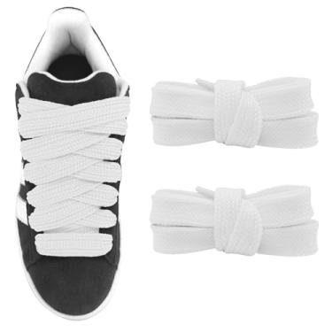 Imagem de UamGlsob Cadarços gordos de 3/10.2 cm para sapatos Adidas Campus 00s, 91 cm a 153 cm de comprimento, cadarços de substituição de cadarços largos planos e grossos, Branco, 54" (140 cm)