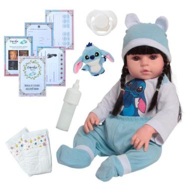Imagem de Boneca Reborn De Silicone Morena Stitch Olhos Castanhos - Cegonha Rebo