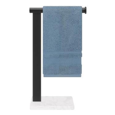Imagem de Suporte de toalha de mão em forma de L de aço inoxidável, toalheiro de banheiro SUS304 com base espessa para penteadeira de bancada (preto fosco, base quadrada)