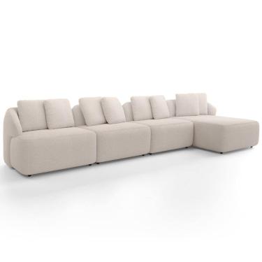 Imagem de Sofá 5 Lugares Com Chaise Direito Sala Living 394cm Arlo F04 Bouclê Bege - Lyam Decor