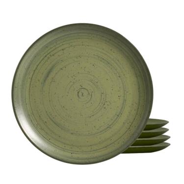 Imagem de Jogo De Pratos Sobremesa Cerâmica Kit 4 Peças 20Cm Kya Olive