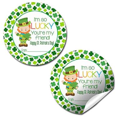 Imagem de Lucky You're My Friend Leprechaun Etiquetas adesivas para presente de Dia de São Patrício, 40 adesivos de círculo de festa de 5 cm da AmandaCreation, ótimo para lembrancinhas de festa, selos de