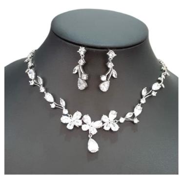 Imagem de Colar E Brinco Noiva Zircônia Prata Festa Debutante Luxo