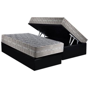 Imagem de Cama Box Baú Solteiro: Colchão Molas Ensacadas D Angelis Royal + Base Crc Suede Black (88x188)