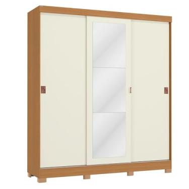 Imagem de Guarda-roupa Casal Kappesberg Cb01r589, 3 Portas de Correr, com Espelho, Canela e Off White, 181 cm
