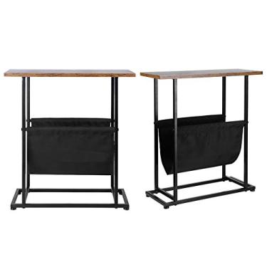 Imagem de AYNEFY Mesa de café Mesa Pequena Lateral de Ferro Final de Cabeceira de Cabeceira de Com Sacola de Armazenamento de Lona Adequada para a Sala de Estar Pátio Quarto de Estar na Sala de Armazenamento