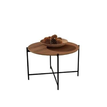 Imagem de Mesa Centro, Mesinha de Centro Apoio Redonda Estilo Industrial Mesa Moderna Minimalista Articulada Sala(freijó)
