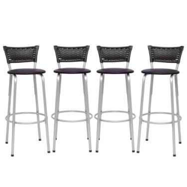 Imagem de Banqueta Altas Junco Preto Estrutura Prata 70cm Para Balcão Cozinha, Bar, Bistrô, Americano Kit 04 Unidades - Itagold (Assento Marrom Escuro)