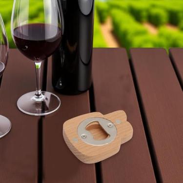 Imagem de Generic 1 Abridor de Garrafas Colorido Coelho Branco Abridor de Garrafas Ímã Magnético Madeira Marrom Claro 5,5 x 6,9 x 1,2 cm