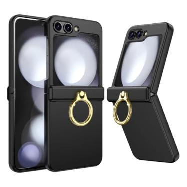 Imagem de Capa de telefone elegante de cor sólida com suporte de anel para Samsung Galaxy Z Flip 5 4 3 flip4 flip5 zflip5 zflip4 zlip3 capa, preta, para Z Flip 4