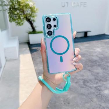 Imagem de MVVKKY Capa com cordão magnético gradiente fashion para Samsung S24FE, pulseira e capa à prova de choque (para Samsung S24FE/verde GS)