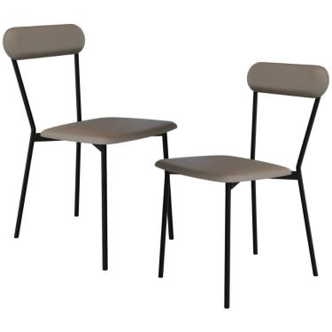 Imagem de Kit 02 Cadeiras Estofada Para Sala De Jantar Liora Preto C01 Courino Cinza - Lyam Decor