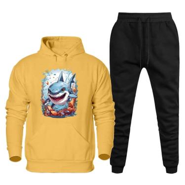Imagem de Conjunto de Frio Canguru Blusa Quentinha Com Capuz Estampada e Calça Jogging Moletom Com Bolso