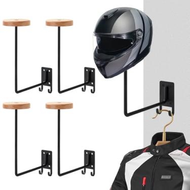 Imagem de Suporte para capacete de parede, pacote com 4, suporte de capacete para motocicleta, bicicleta ou equipamentos esportivos, armazenamento de peruca de chapéu de cowboy com ganchos para casacos, chaves