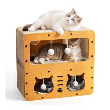 Imagem de Camas para gatos internos, arranhadores de madeira para gatos e condomínios de papelão, móveis cobertos para cama de gatinho, caixa de brinquedo fofa, caixas de refúgio para gatos pequenos - 42