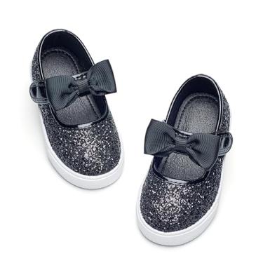 Imagem de GINFIVE Tênis Infantil Meninas Pequenos Sapatos Slip On Preto Glitter Todder 10