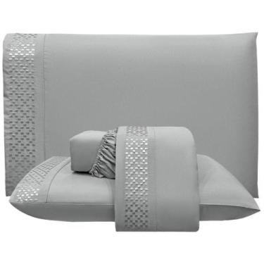 Imagem de Jogo De Lençol Queen Quadratto Bordado 300 Fios Micropercal 4 Peças Ci