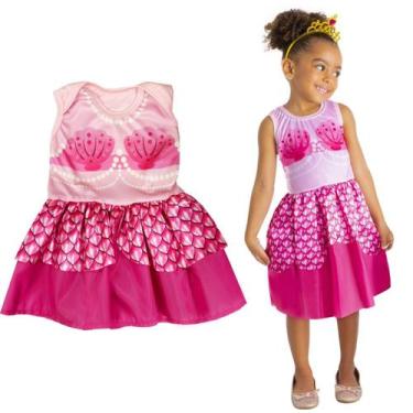 Imagem de Fantasia Sereia Pink Feita Em Poliéster Para Menina Vestido Rosa Carna