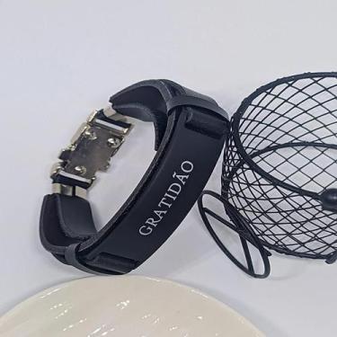 Imagem de Pulseira Bracelete Sintético Preta Masculina e Feminina Ajustavel Plac