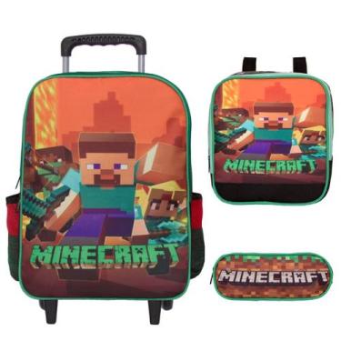 Imagem de Kit Mochila Escolar Infantil Menino com Rodinhas Minecraft - TOYS 2U