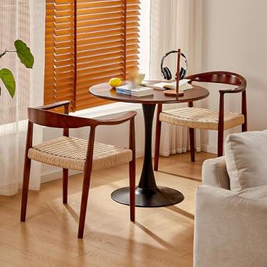 Imagem de Conjunto de mesa de jantar para 2, mesa de jantar de sala de estar, conjunto de mesa de cozinha redonda de madeira, combinação de mesa de recepção e cadeira, com 1 mesa e 2 cadeiras, para sala de