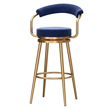 Imagem de Bancos de bar giratórios modernos conjunto de 1 banquinho de veludo com altura de balcão com encosto e braços cadeiras de bar com base de metal para ilha de cozinha/bar doméstico/sala de jantar, azul