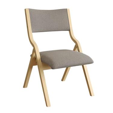 Imagem de Cadeira de jantar dobrável de madeira portátil com assento estofado de linho - Cadeira dobrável para escritório, festa, evento - Cor cinza