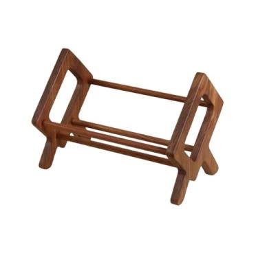 Imagem de Estante inclinada de madeira, organizador de estante de mesa de nogueira preta, rack de armazenamento na sala de estar, escritório, decoração de casa moderna