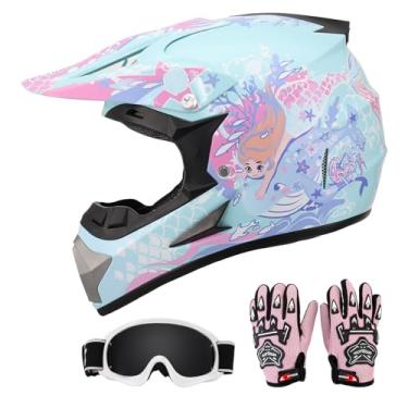 Imagem de Capacete DOT Youth Dirt Bike com óculos e luvas para crianças de 5 a 14 anos, capacetes quadriciclos infantis para meninos e meninas, capacete de quatro rodas para crianças, motocross BMX MX UTV