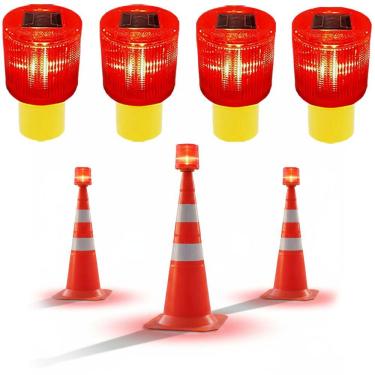Imagem de Sinalizador Solar Kit 4 Viario Cone Obra Estrada Rodovia Transito Avenida Acidente Fiscalizaçao Emergencia Segurança