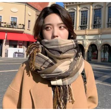 Imagem de cachecol xale manta inverno importado unissex xadrez - Idealle, Marrom