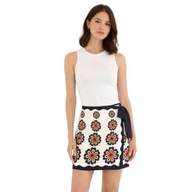 Imagem de Saia Páreo Farm Rio Fiorella Bege Seda-Feminino