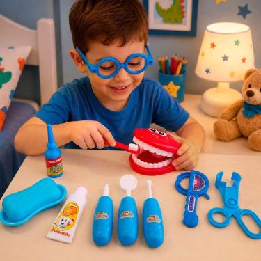 Imagem de Kit Brinquedo Infantil Dentista Médico Doutor com 12 Peças e Acessórios em Plástico Azul
