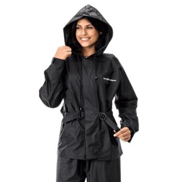 Imagem de Capa De Chuva Pantaneiro Feminino Nylon Com Capuz, Preto, P