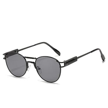 Imagem de Óculos de sol retro redondos steampunk masculinos design de luxo vintage primavera punk óculos de sol para mulheres lunette de soleil, c1preto, china