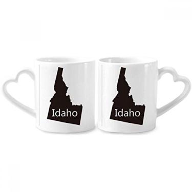 Imagem de Idaho Conjunto de canecas de porcelana para casais com mapa dos Estados Unidos da América e coração de cerâmica