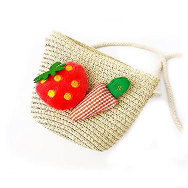 Imagem de Bolsa de tecido à mão para crianças, bolsa criativa de palha de crochê, bolsa de ombro para crianças, bolsa escolar, Cor 1, 14*10*46 cm