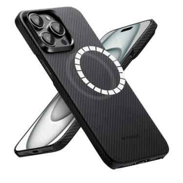 Imagem de PITAKA Capa para iPhone 15 Pro Max compatível com MagSafe, capa fina e leve para iPhone 15 Pro Max de 6,7 polegadas com uma sensação de toque sem capa, feita de fibra de aramida 600D [capa MagEZ 4 - preto/cinza (sarja)]