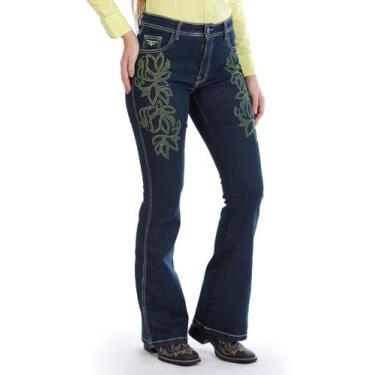 Imagem de Calça Country Feminina Jeans Flare Plus Size Pedraria Verde - Rodeo Fa