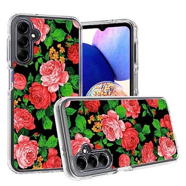 Imagem de WZOKA Capa para Samsung Galaxy A14, capa floral original Samasung A14 com design híbrido 2 em 1, capa protetora forte de policarbonato TPU para A14 (preto)