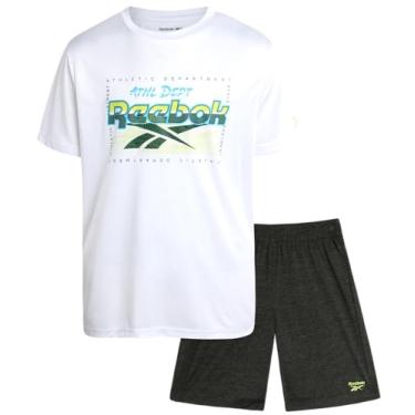 Imagem de Reebok Conjunto de shorts ativos para meninos - camiseta de manga curta e shorts de ginástica - conjunto casual de verão para meninos (8-12), Branco/Verde, 8