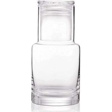 Imagem de Garrafa de água de cabeceira, jarra de água noturna moderna com copo de vidro para mesa de cabeceira, dispensador de enxaguante bucal com tampa de copo para quarto, banheiro