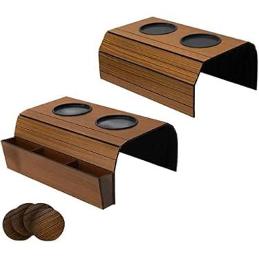 Imagem de Kit 2 esteiras para braço de sofá com porta copos e porta controle remoto MDF (2 esteiras e 4 Suporte copos)