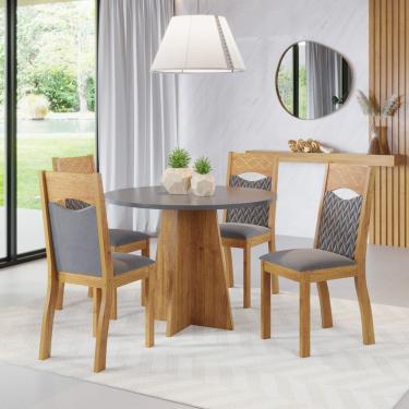 Imagem de Mesa de Jantar Redonda  Montague Com 4 Cadeiras Pietra Cobre/Cinza Brilho/V.grafite - Casa Giulia