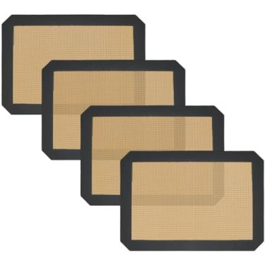 Imagem de Pequenos tapetes de silicone para assar, conjunto de 10 x 21 x 21 cm, antiaderente, livre de BPA, forro de assadeira de 1/4 para biscoitos, macaron, pão, pastelaria, torradeira (cinza)