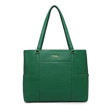 Imagem de NNEE Bolsa clássica de couro para laptop para notebook de 15 polegadas de 15,6 polegadas, bolsa de transporte de viagem com design de alça de carrinho inteligente, Verde, 15 - 15.6 Inch