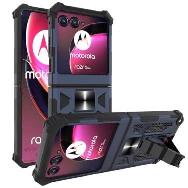 Imagem de Ailiber Capa para Motorola Razr 2024 5G, capa para Moto Razr 50, suporte magnético para carro, suporte de suporte, proteção robusta à prova de choque, capa resistente para Moto Razr 2024-azul