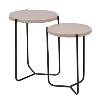 Imagem de Conjunto mesa lateral Dallas em ferro e Mdf - Bac Móveis, Preto/Fendi