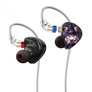 Imagem de EZ EAR CVJ Night Elf Fones de ouvido com fio de três unidades de canal duplo com diafragma diamante DLC IEM fones de ouvido para jogos para músicos, cantores, jogadores (preto, com microfone)
